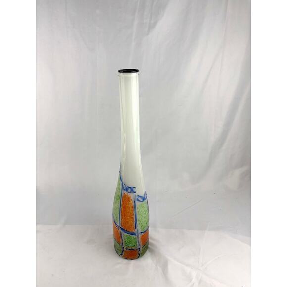 VTG Murano Scavo Multi-Colored Cased Art Glass Vase Narrow Neck 18" MCM 1980s - Picture 10 of 12